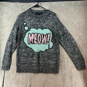 Forever 21 Womens Oversized Small Sweater Gray Kawaii Pastel Meow Graphic